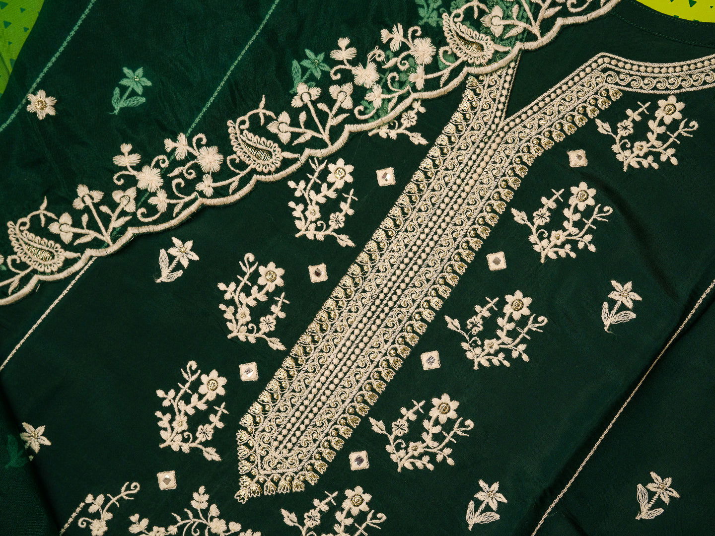 Green Embroidered Woven Design Straight Kurta and Trousers With Dupatta - Buy Best Ethnic Wear for Women & Girls | Daily Woman -