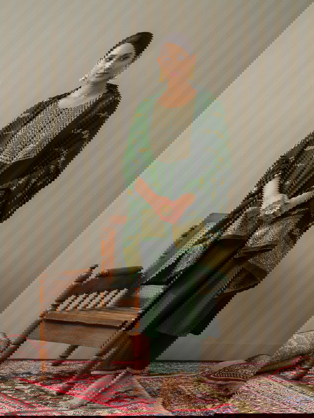 Green Ethnic Motifs Straight Kurta & Trousers With Dupatta - Buy Best Ethnic Wear for Women & Girls | Daily Woman -