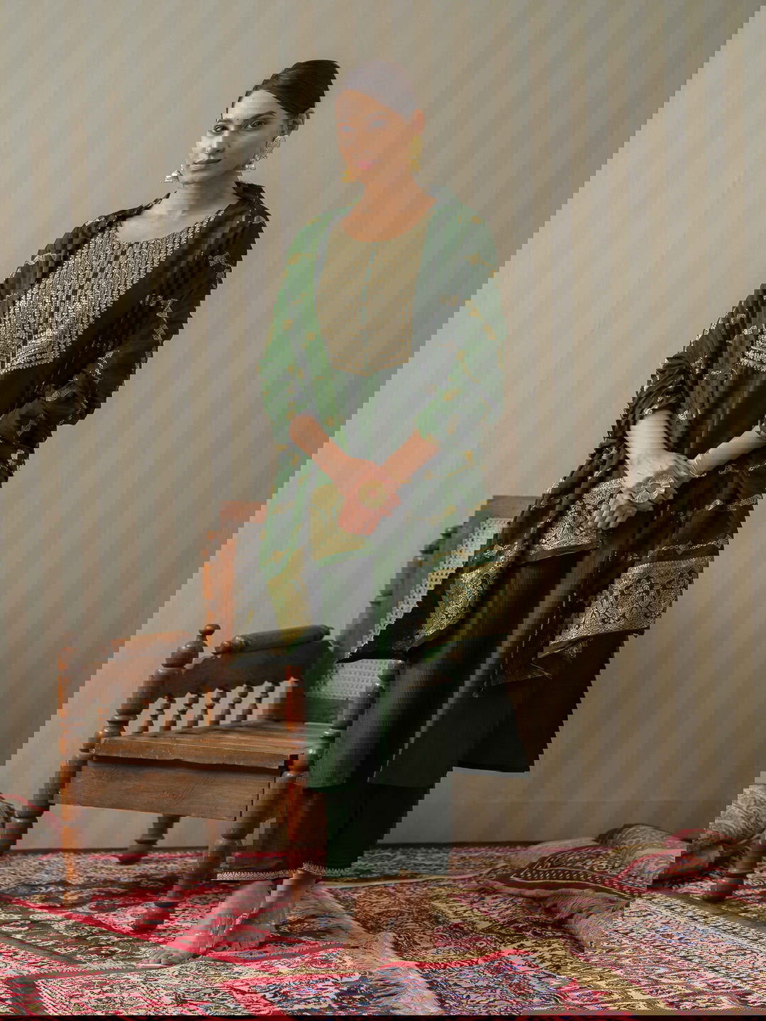 Green Ethnic Motifs Straight Kurta & Trousers With Dupatta - Buy Best Ethnic Wear for Women & Girls | Daily Woman -