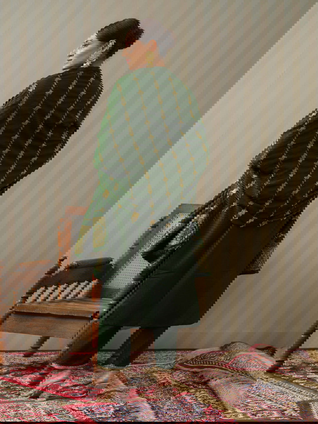 Green Ethnic Motifs Straight Kurta & Trousers With Dupatta - Buy Best Ethnic Wear for Women & Girls | Daily Woman -