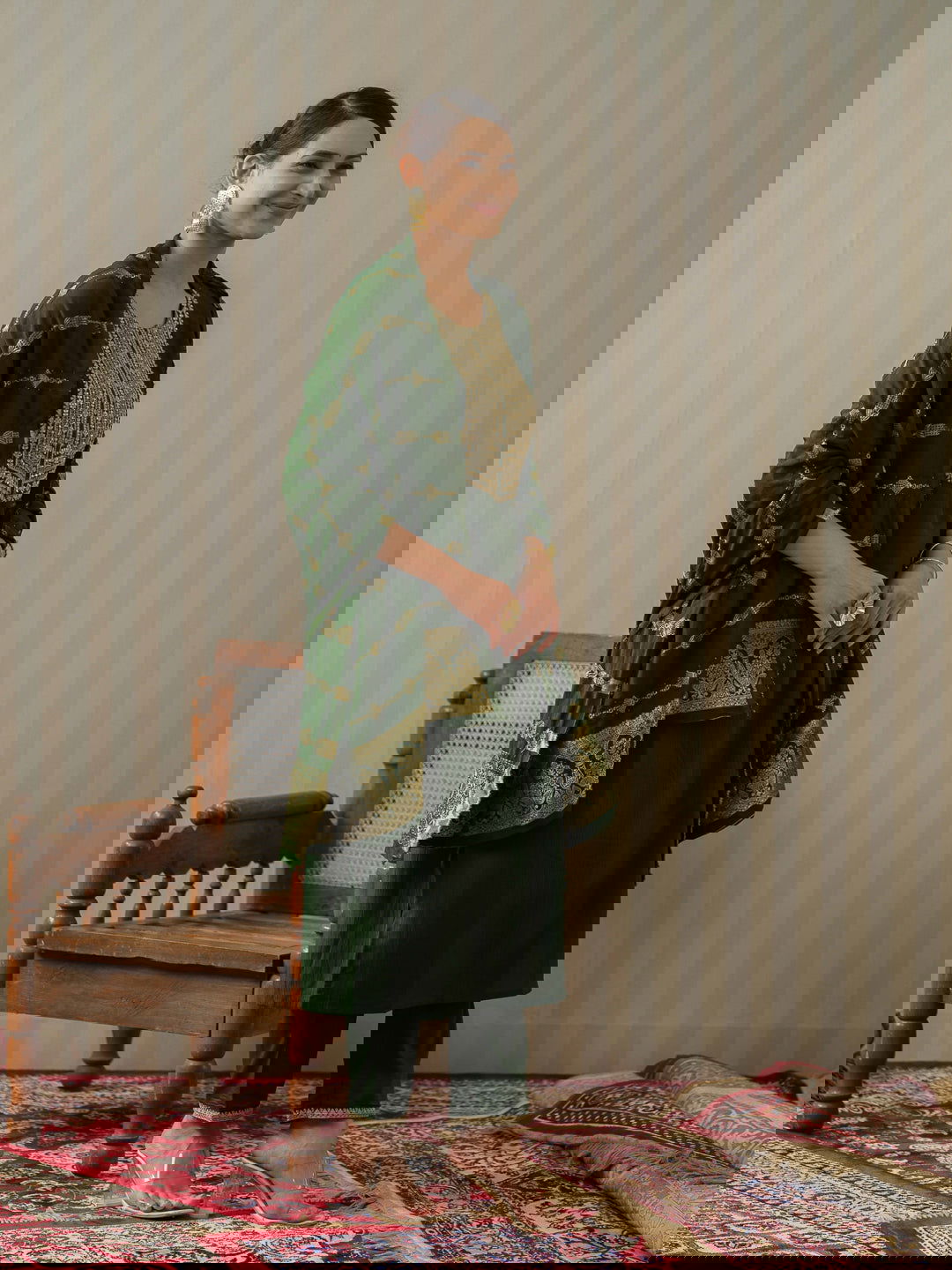 Green Ethnic Motifs Straight Kurta & Trousers With Dupatta - Buy Best Ethnic Wear for Women & Girls | Daily Woman -