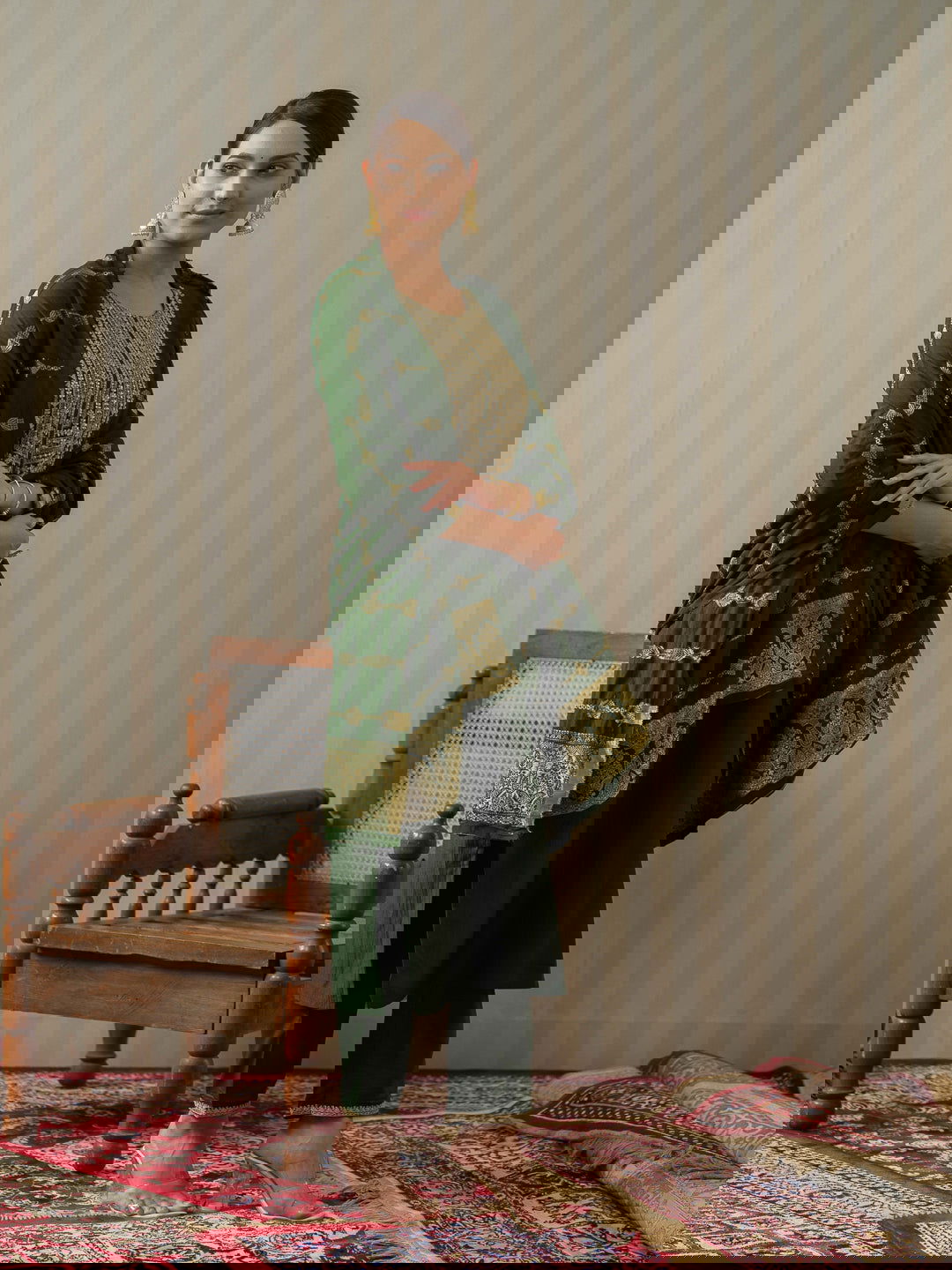 Green Ethnic Motifs Straight Kurta & Trousers With Dupatta - Buy Best Ethnic Wear for Women & Girls | Daily Woman -