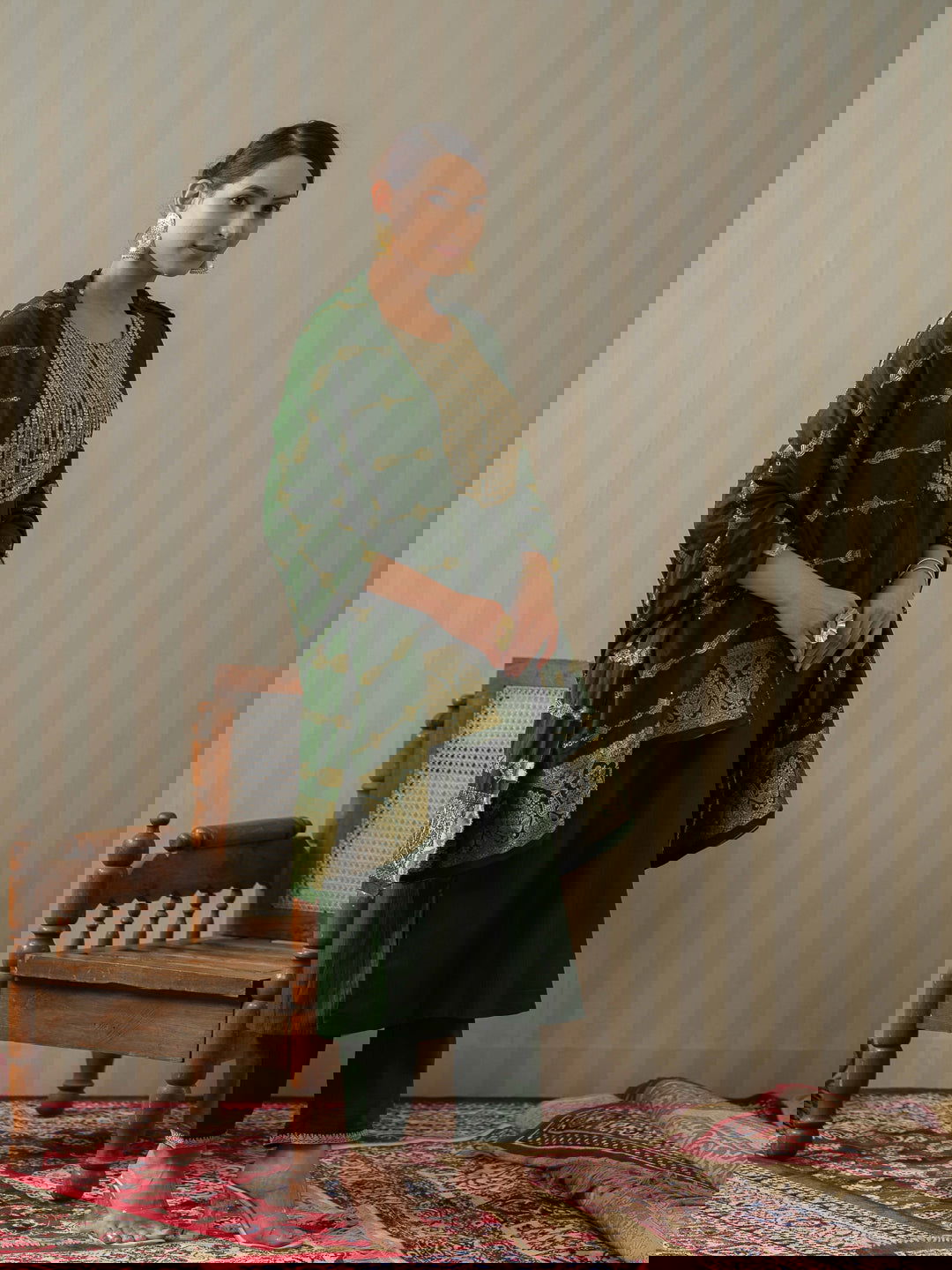 Green Ethnic Motifs Straight Kurta & Trousers With Dupatta - Buy Best Ethnic Wear for Women & Girls | Daily Woman -