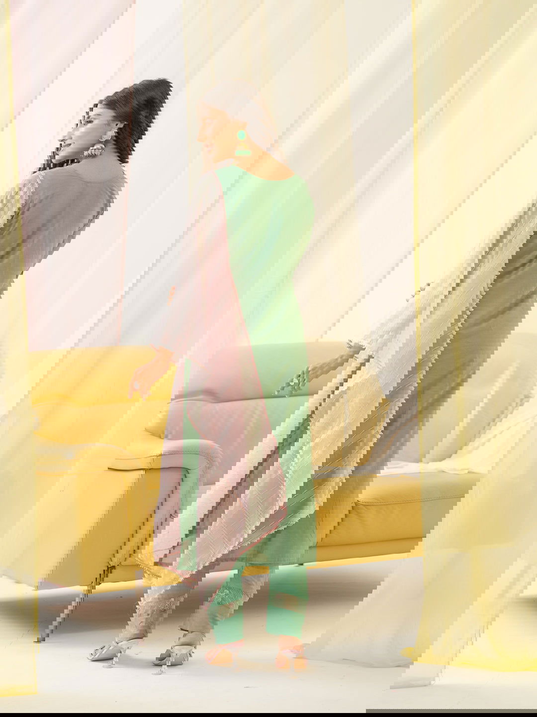 Green Floral Yoke Design Thread Work Straight Kurta & Trouser With dupatta - Buy Best Ethnic Wear for Women & Girls | Daily Woman -