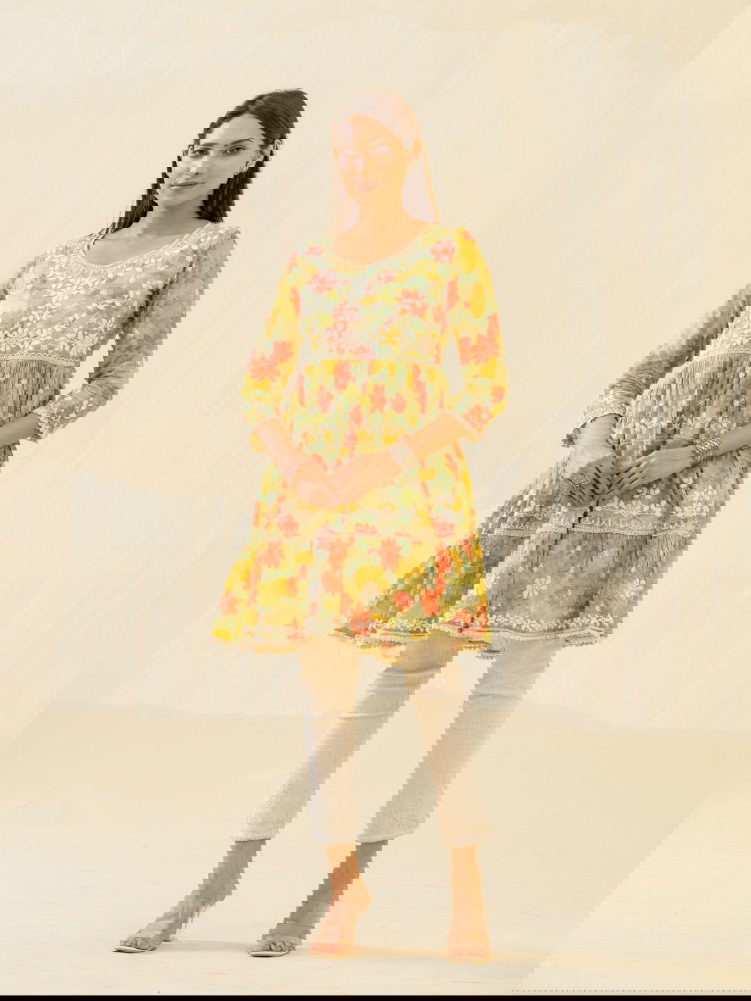 Green & Red Ethnic Embroidered Regular Sleeves Button Floral - Buy Best Ethnic Wear for Women & Girls | Daily Woman -