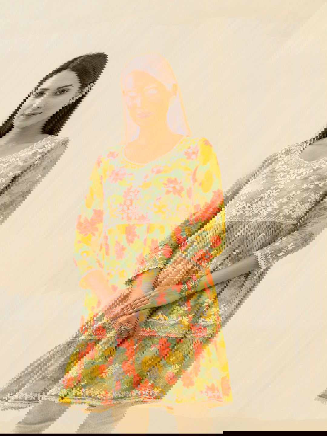 Green & Red Ethnic Embroidered Regular Sleeves Button Floral - Buy Best Ethnic Wear for Women & Girls | Daily Woman -