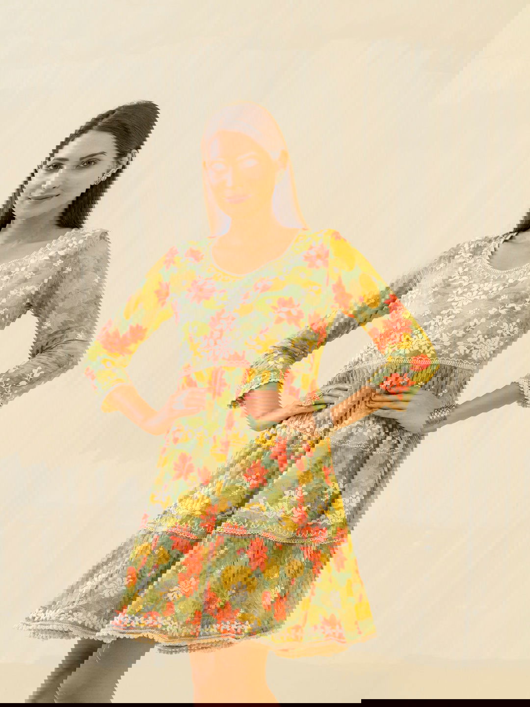 Green & Red Ethnic Embroidered Regular Sleeves Button Floral - Buy Best Ethnic Wear for Women & Girls | Daily Woman -