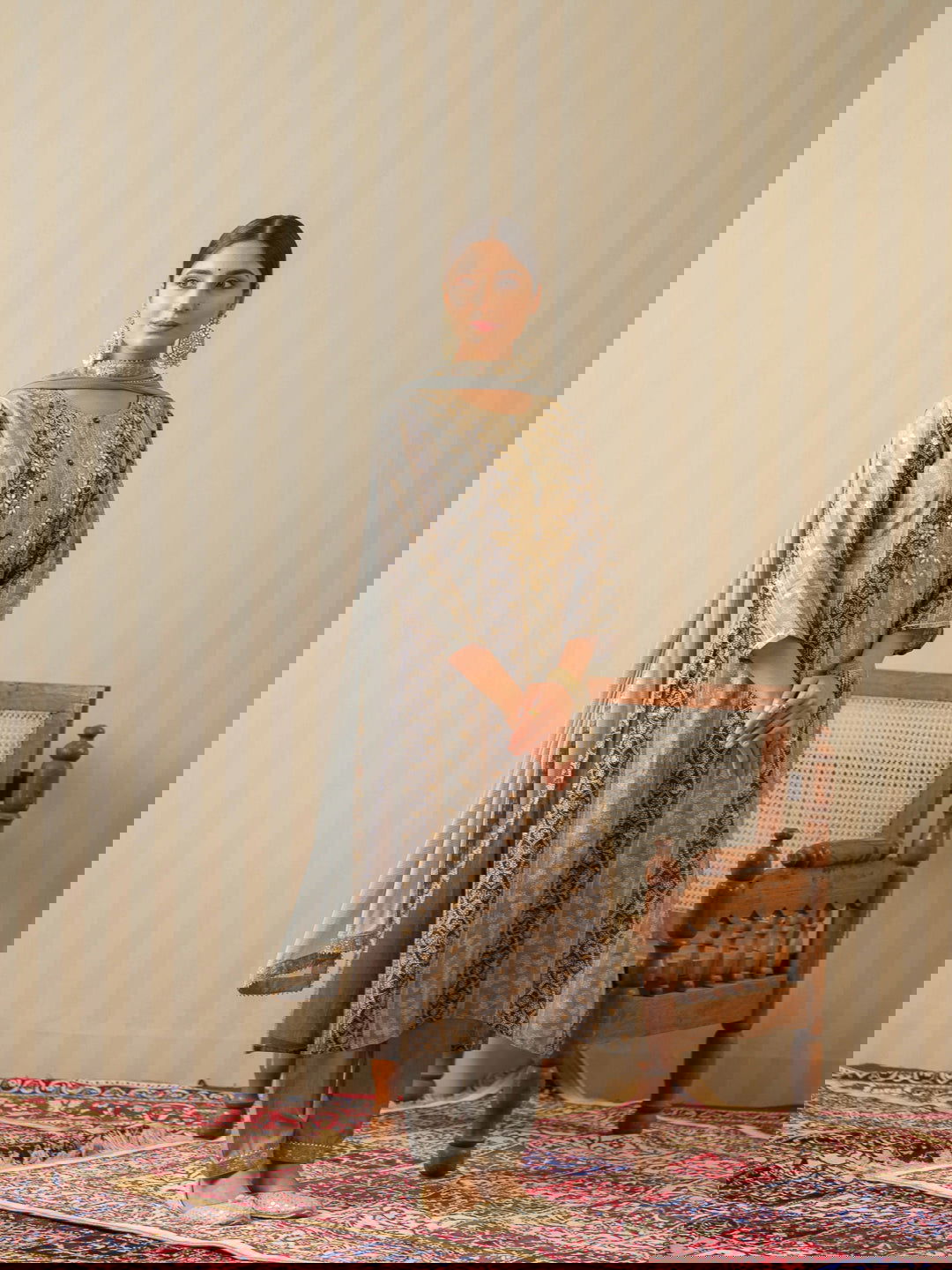 Grey Embroidered Woven Design Straight Kurta and Trousers With Dupatta - Buy Best Ethnic Wear for Women & Girls | Daily Woman -