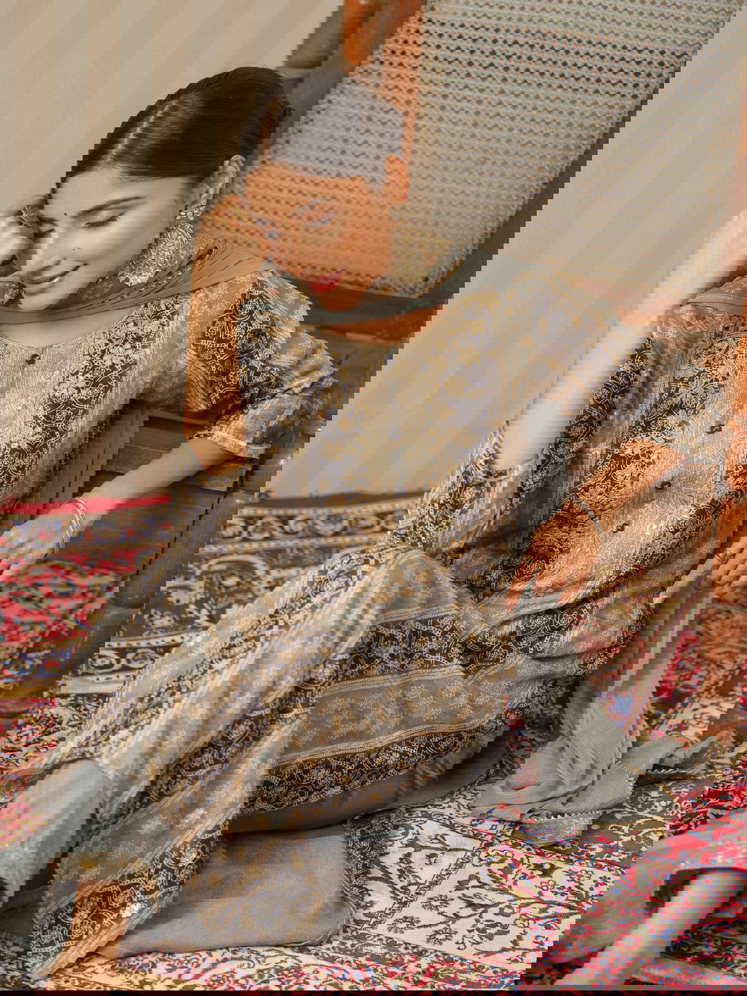 Grey Embroidered Woven Design Straight Kurta and Trousers With Dupatta - Buy Best Ethnic Wear for Women & Girls | Daily Woman -