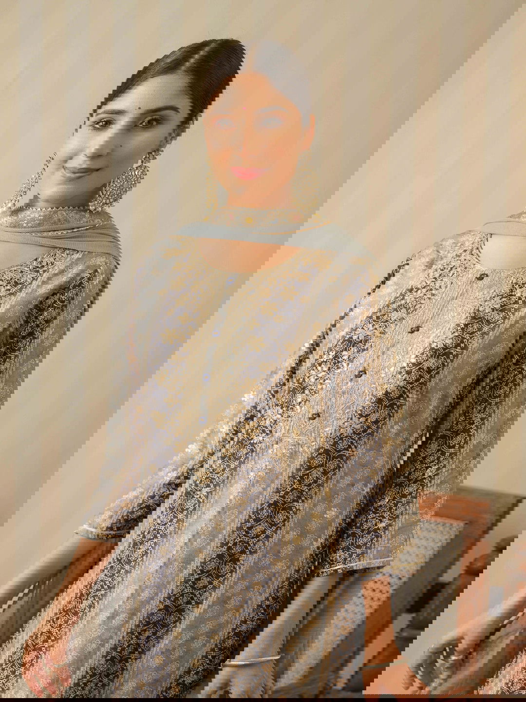 Grey Embroidered Woven Design Straight Kurta and Trousers With Dupatta - Buy Best Ethnic Wear for Women & Girls | Daily Woman -