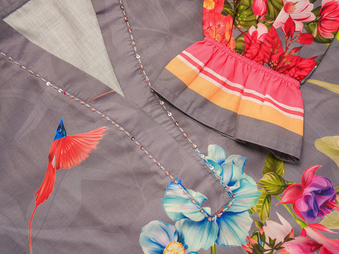 Grey Mandarin Collar Printed Tunic Palazzos - Buy Best Ethnic Wear for Women & Girls | Daily Woman -