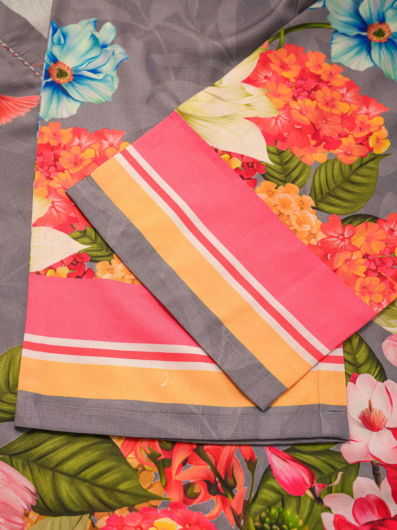 Grey Mandarin Collar Printed Tunic Palazzos - Buy Best Ethnic Wear for Women & Girls | Daily Woman -