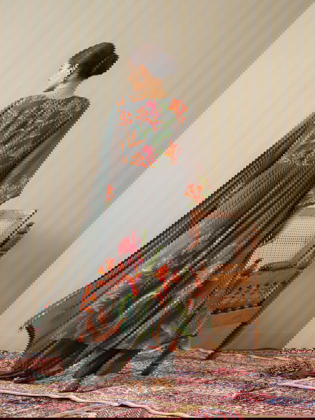 Grey Printed Floral A-Line Kurta and Trousers With Dupatta - Buy Best Ethnic Wear for Women & Girls | Daily Woman -