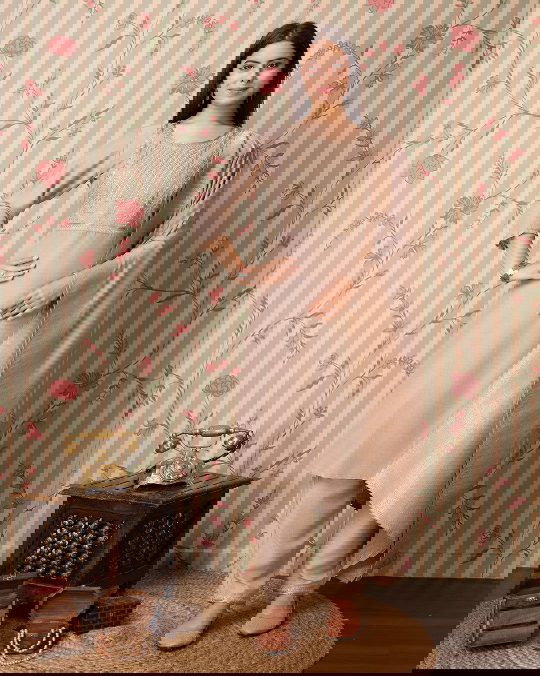 Grey Woven Design Yoke Design Straight Kurta Trousers With Dupatta - Buy Best Ethnic Wear for Women & Girls | Daily Woman -