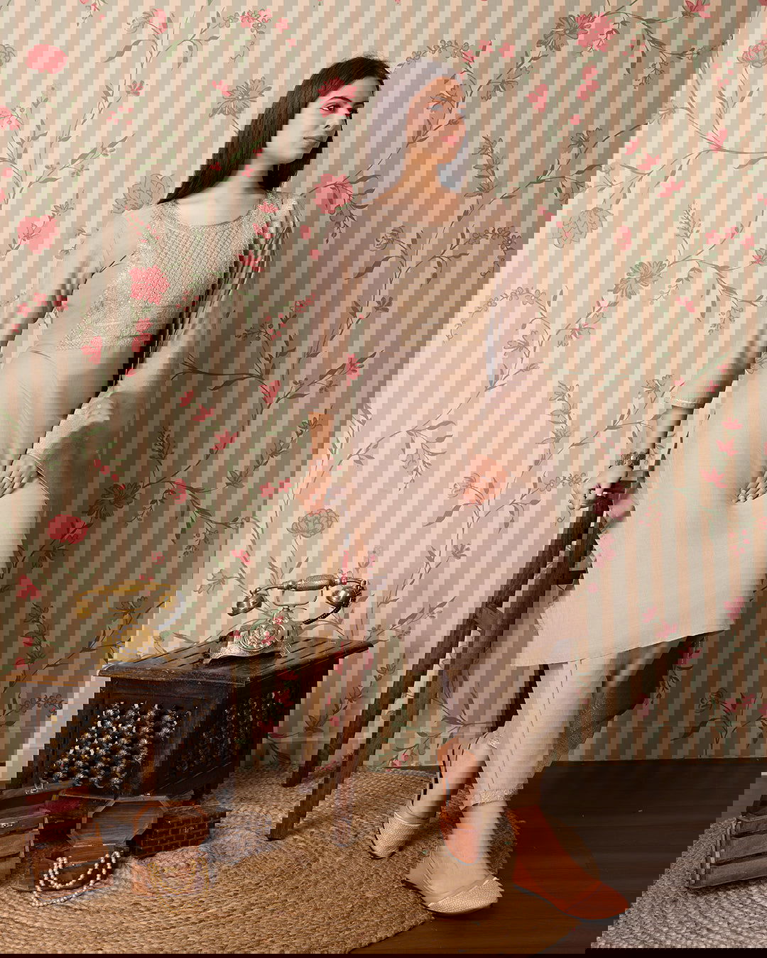 Grey Woven Design Yoke Design Straight Kurta Trousers With Dupatta - Buy Best Ethnic Wear for Women & Girls | Daily Woman -