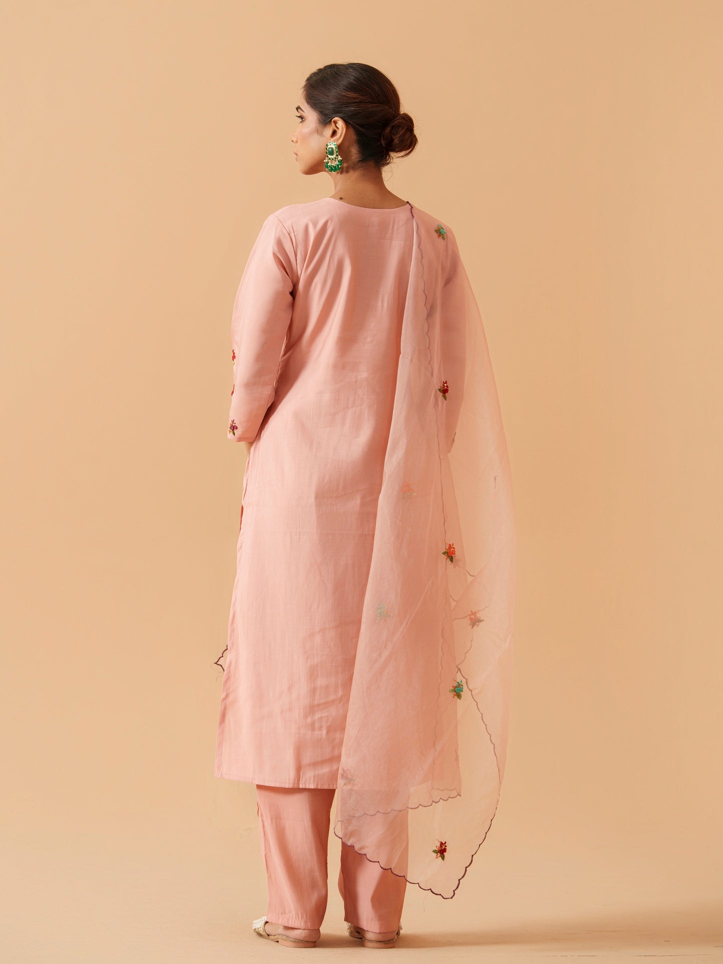Embroidered Kurta With Trousers & Dupatta
