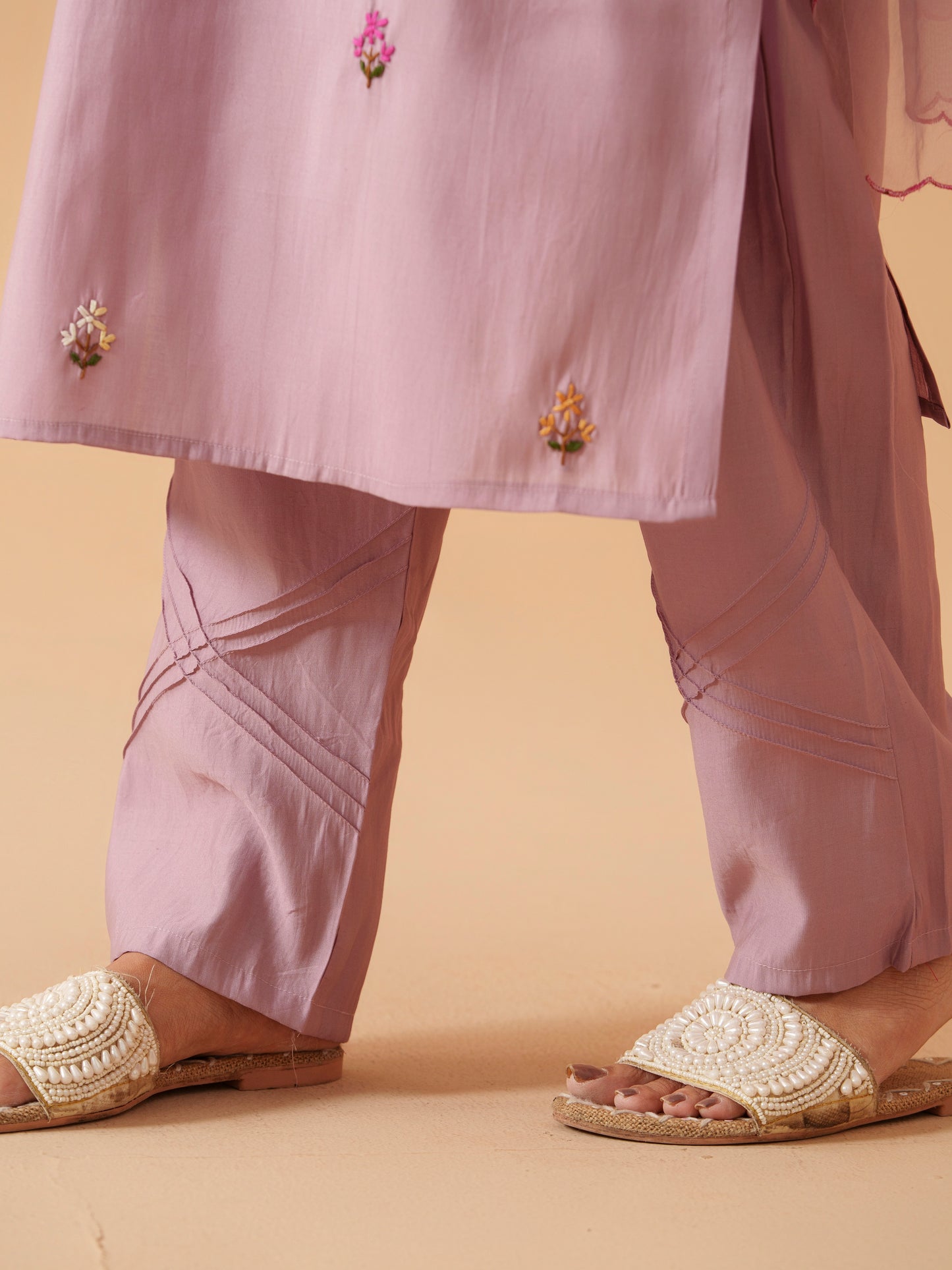 Embroidered Straight Kurta Trousers With Dupatta