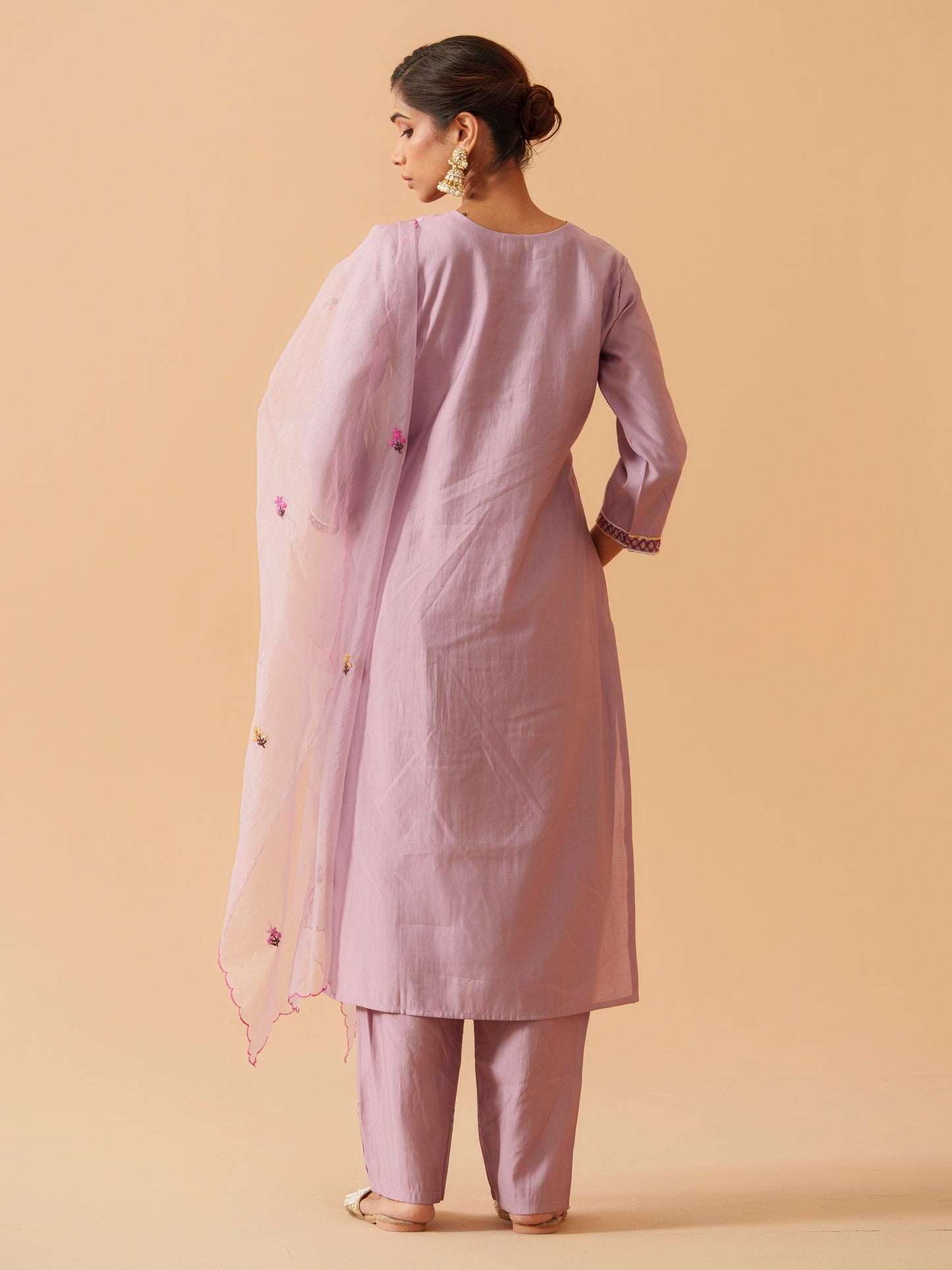 Embroidered Straight Kurta Trousers With Dupatta