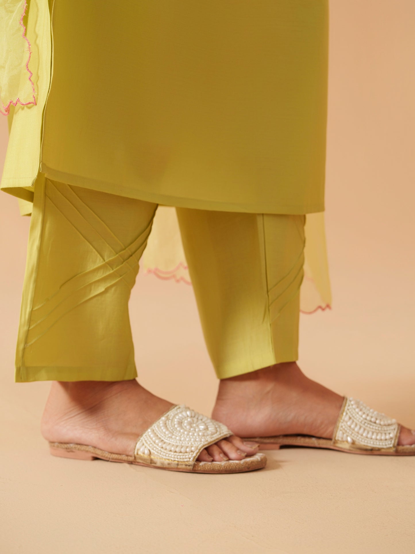 Round Neck Embroidered Kurta With Trousers & Dupatta