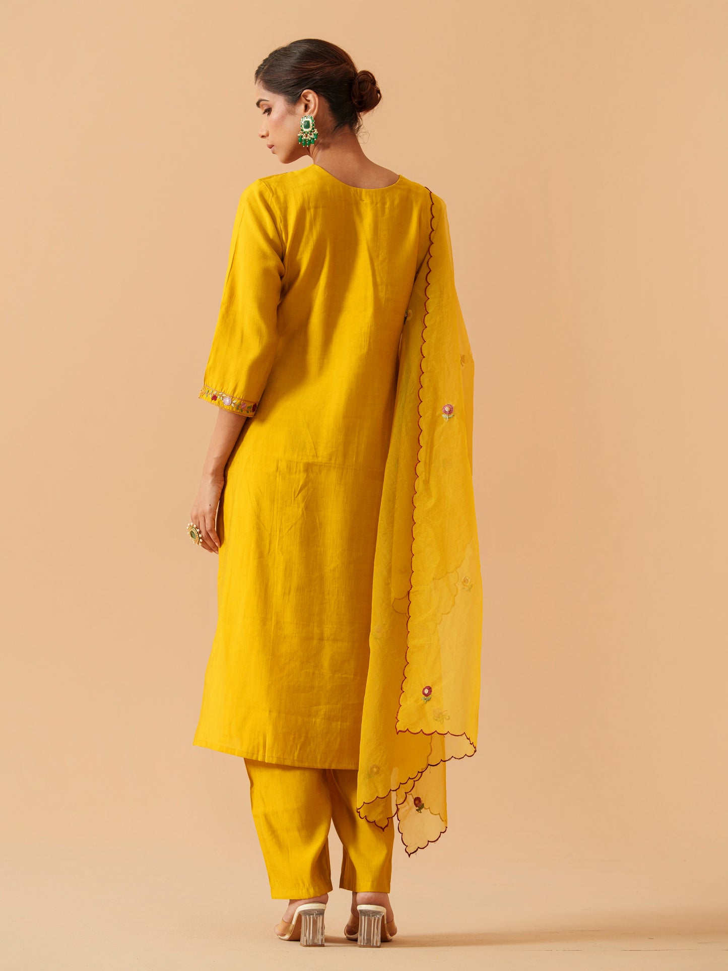 Embroidered Kurta With Trousers & Dupatta