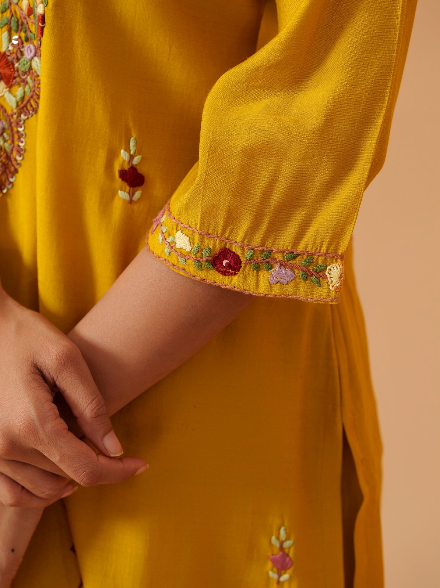 Embroidered Kurta With Trousers & Dupatta