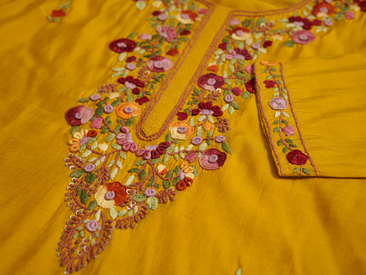 Embroidered Kurta With Trousers & Dupatta