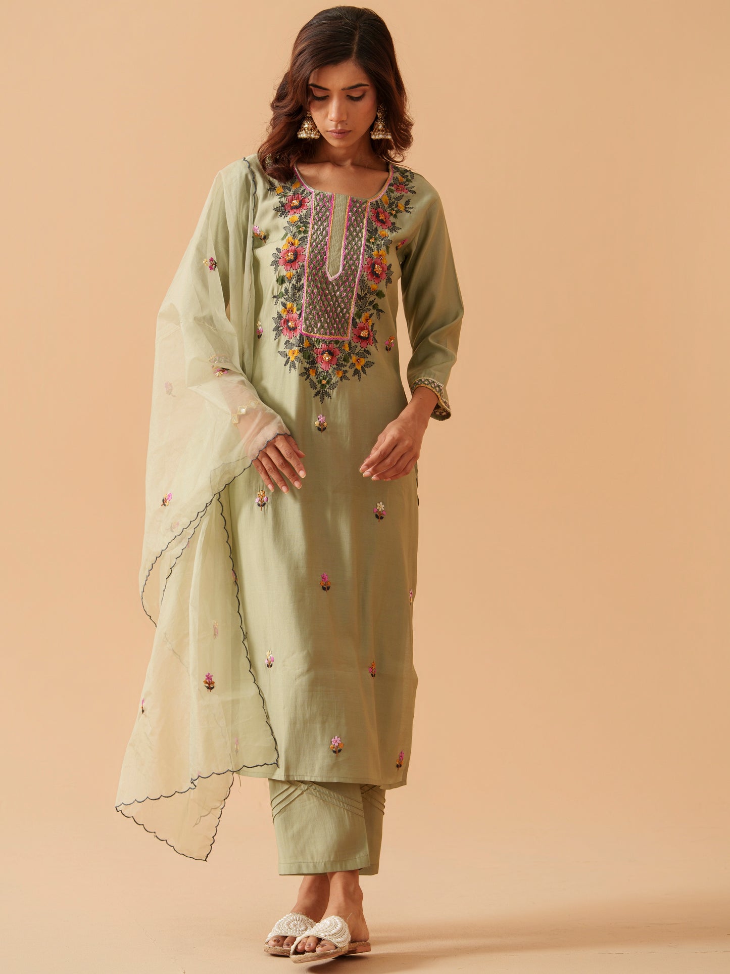 Women Floral Embroidered Kurta with Trousers & Dupatta