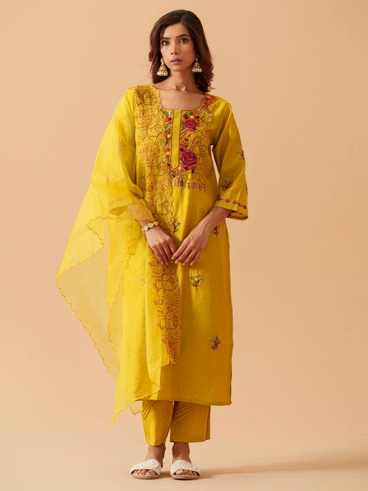 House Of Pataudi Embroidered Straight Kurta Trousers With Dupatta