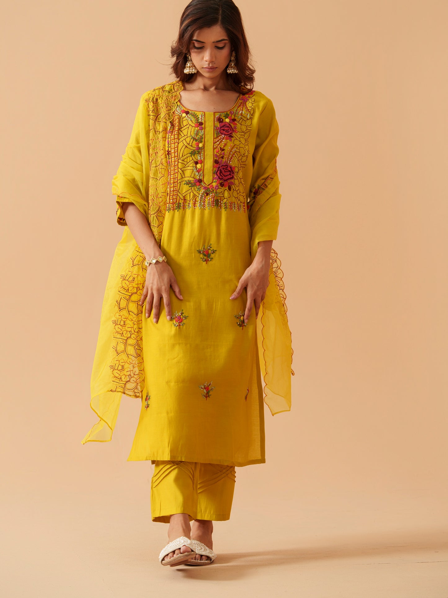 House Of Pataudi Embroidered Straight Kurta Trousers With Dupatta
