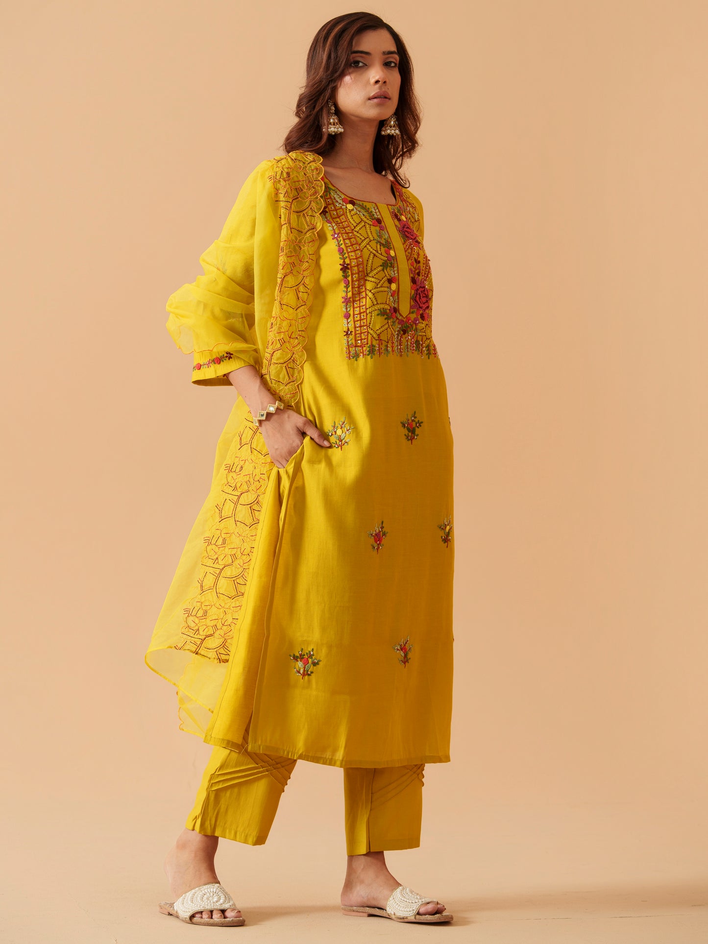 House Of Pataudi Embroidered Straight Kurta Trousers With Dupatta