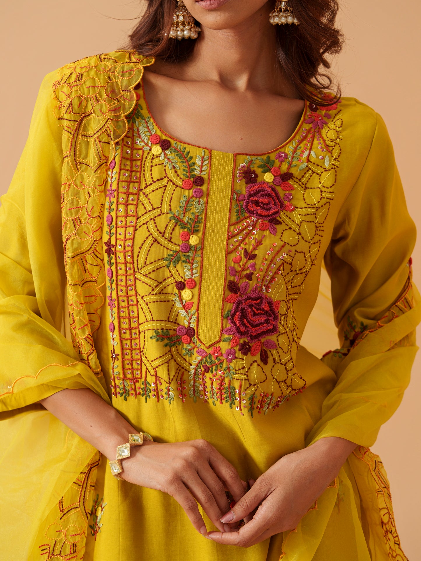 House Of Pataudi Embroidered Straight Kurta Trousers With Dupatta