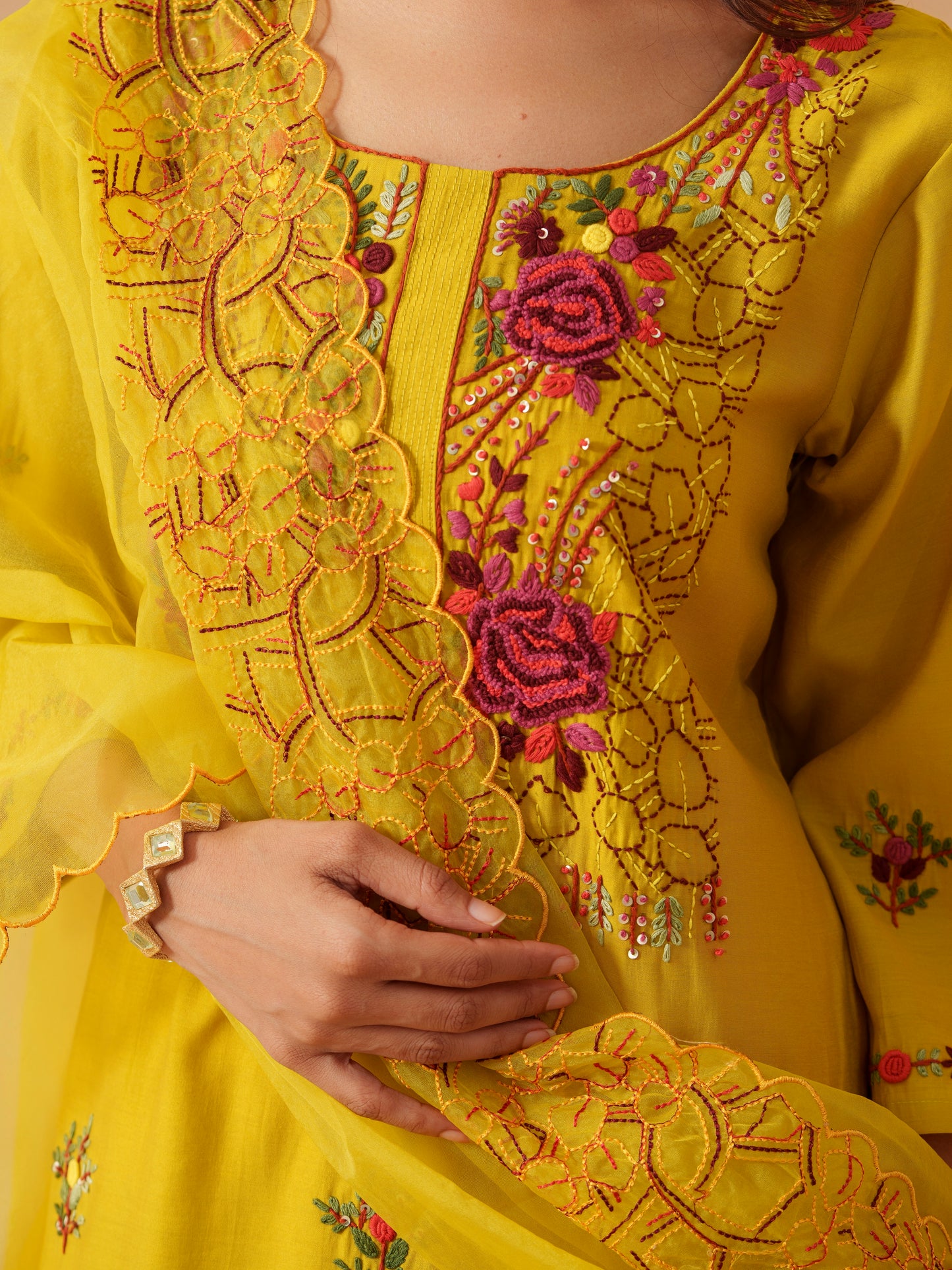 House Of Pataudi Embroidered Straight Kurta Trousers With Dupatta