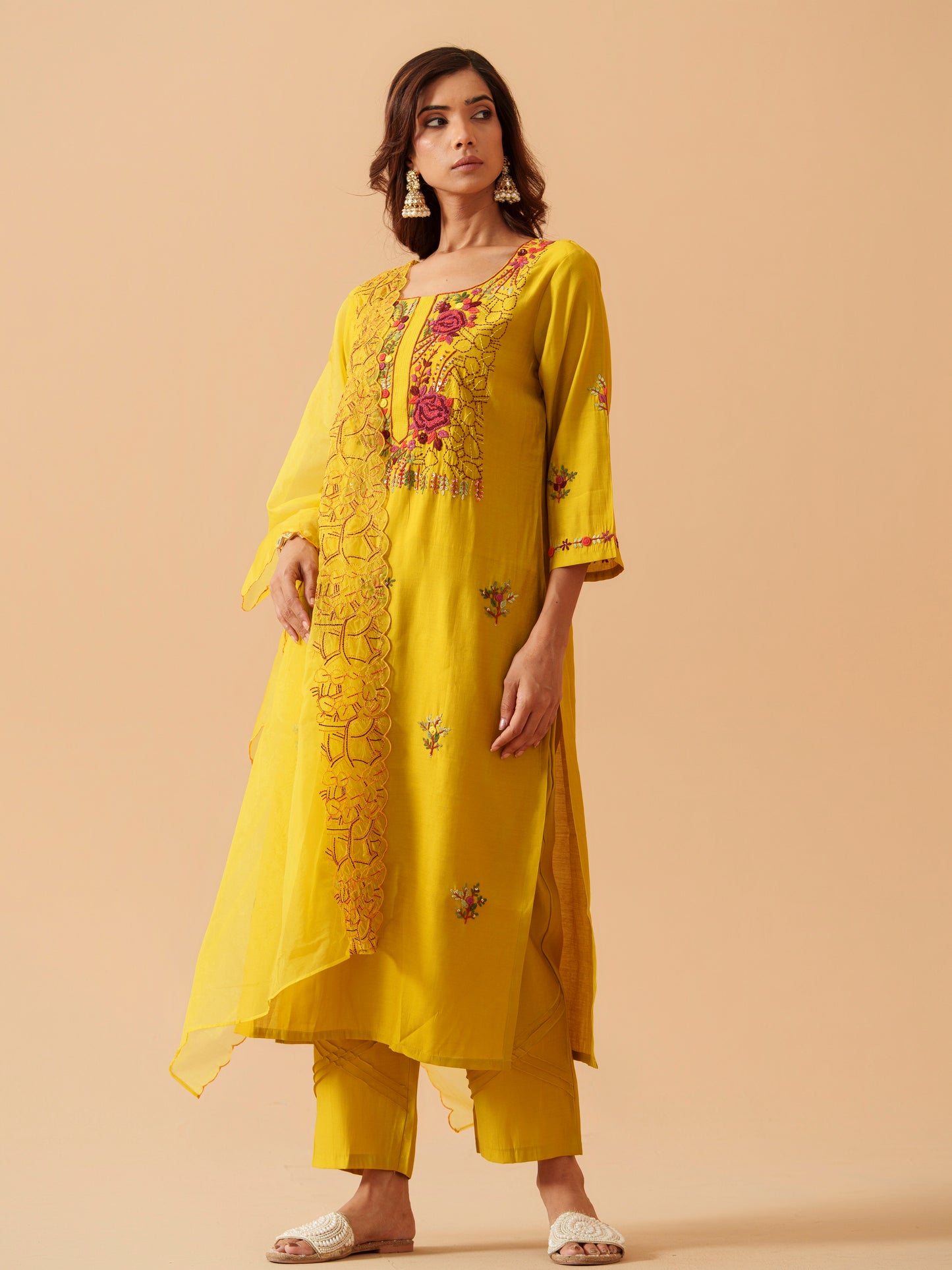 House Of Pataudi Embroidered Straight Kurta Trousers With Dupatta