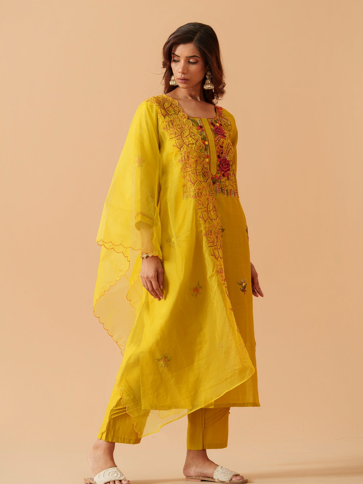 House Of Pataudi Embroidered Straight Kurta Trousers With Dupatta