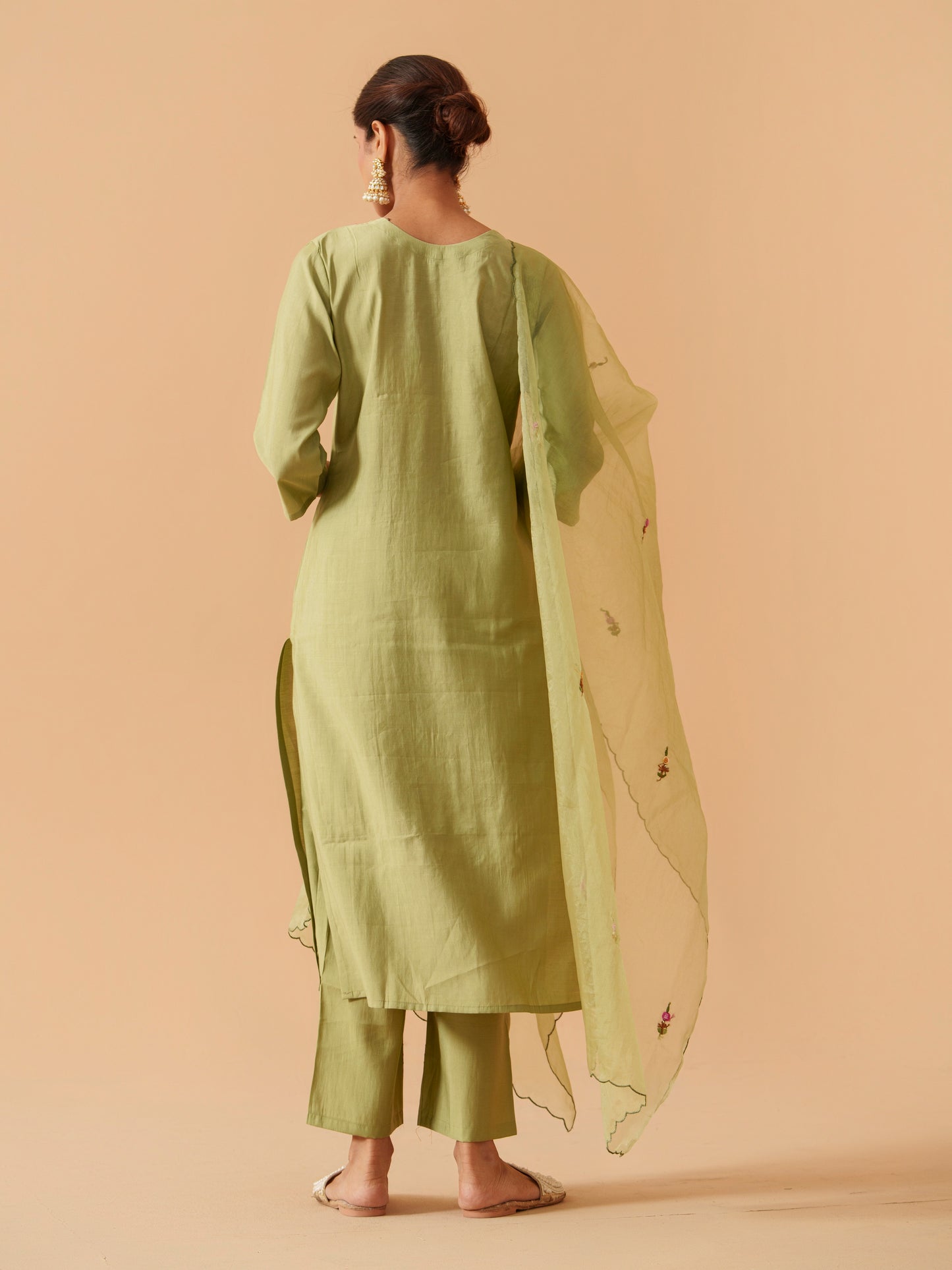 Embroidered Straight Kurta With Trousers & Dupatta