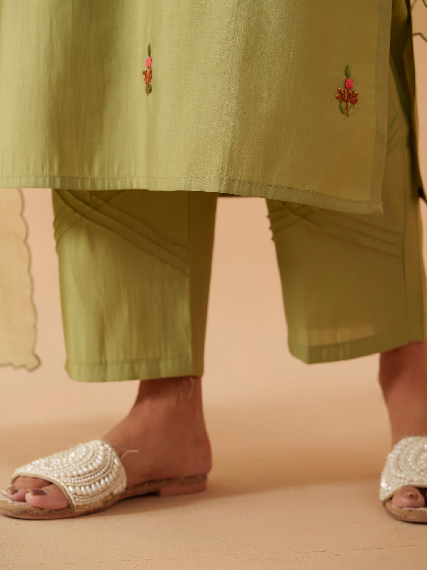 Embroidered Straight Kurta With Trousers & Dupatta