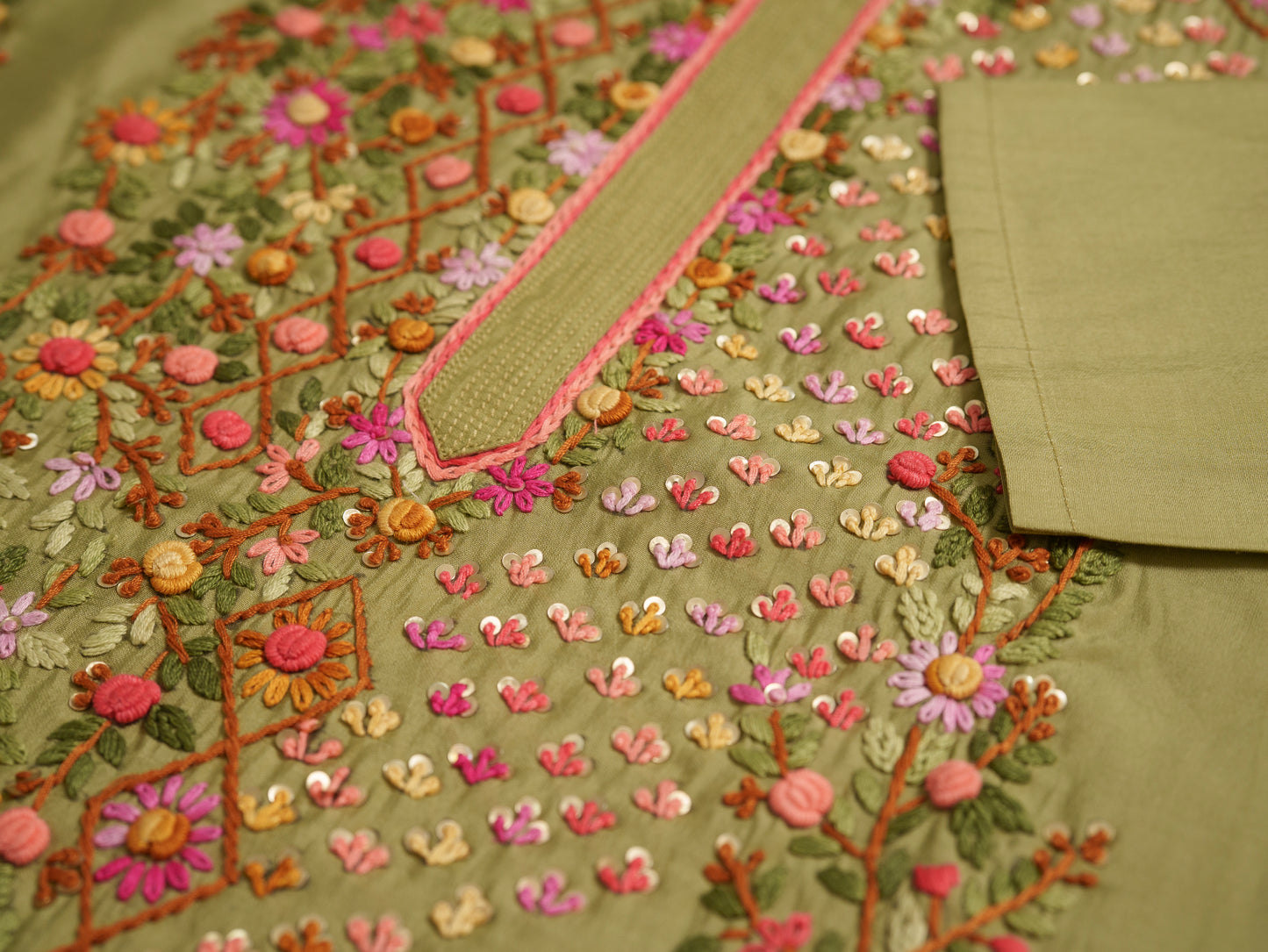 Embroidered Straight Kurta With Trousers & Dupatta