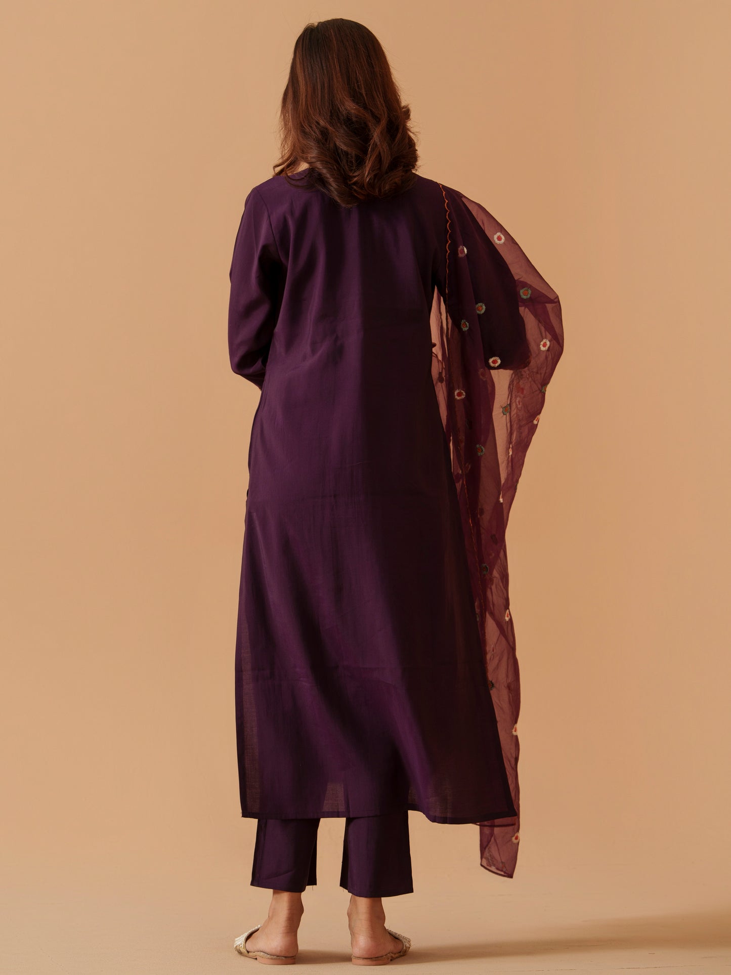 Embroidered Straight Kurta Trousers With Dupatta