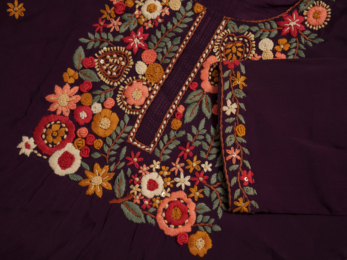 Embroidered Straight Kurta Trousers With Dupatta
