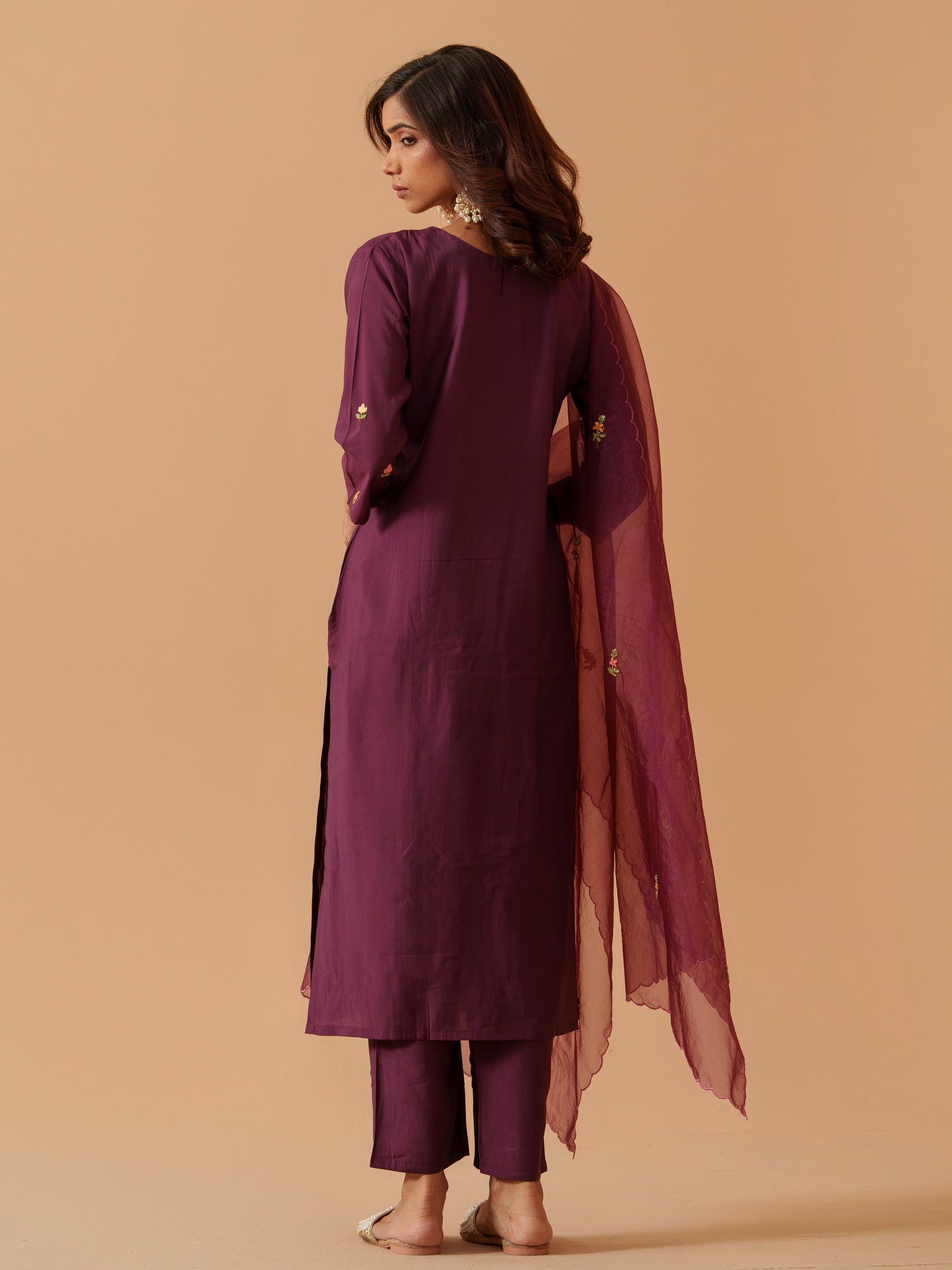 Embroidered Kurta With Trousers & Dupatta