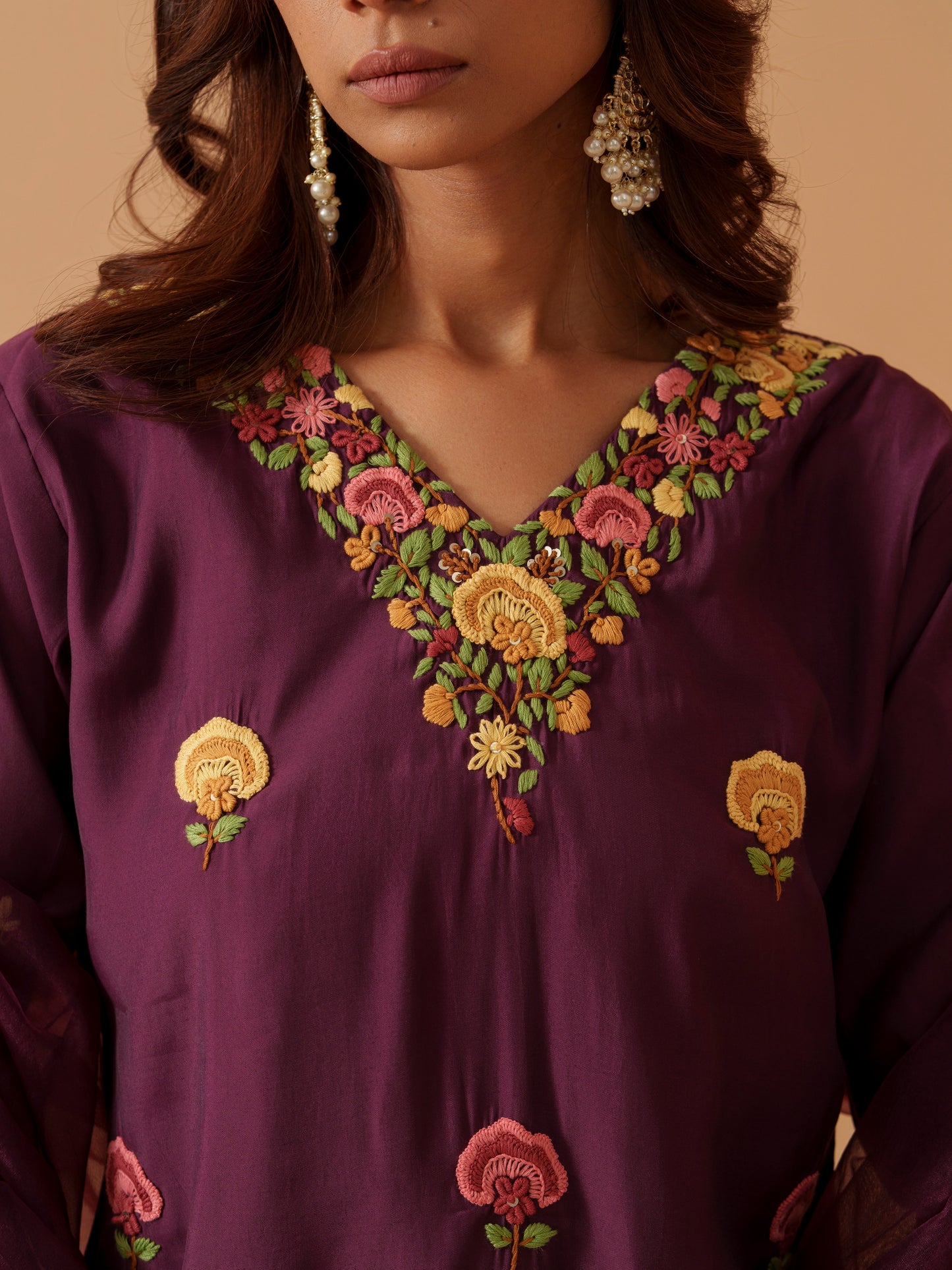 Embroidered Kurta With Trousers & Dupatta