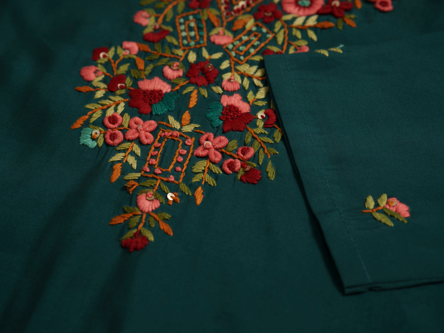 Women V-Neck Embroidered Kurta With Trousers & Dupatta