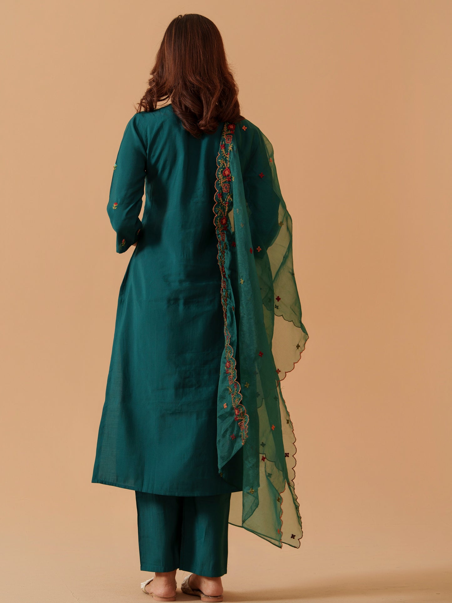 Women V-Neck Embroidered Kurta With Trousers & Dupatta