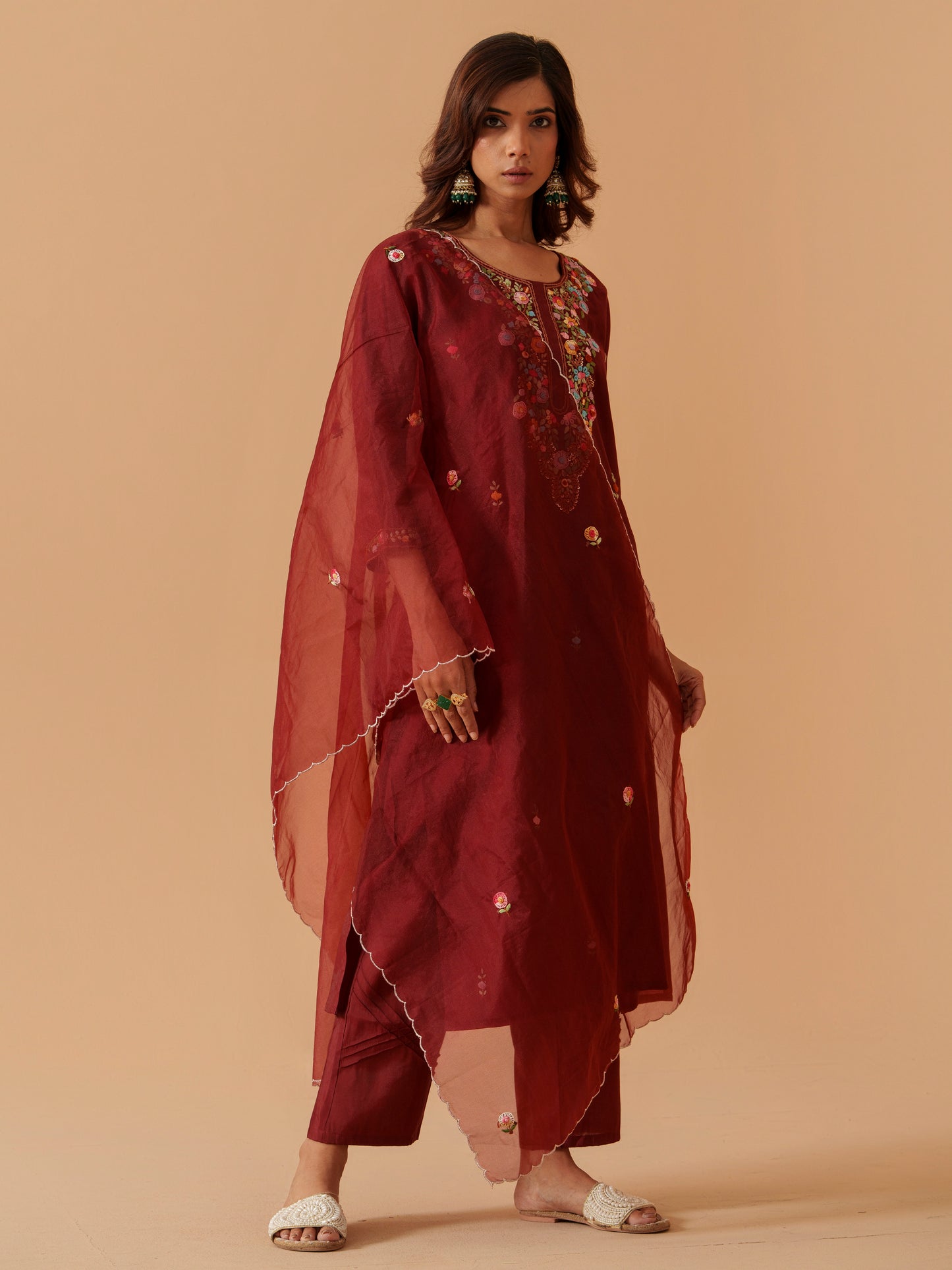 Embroidered Straight Kurta Trousers With Dupatta