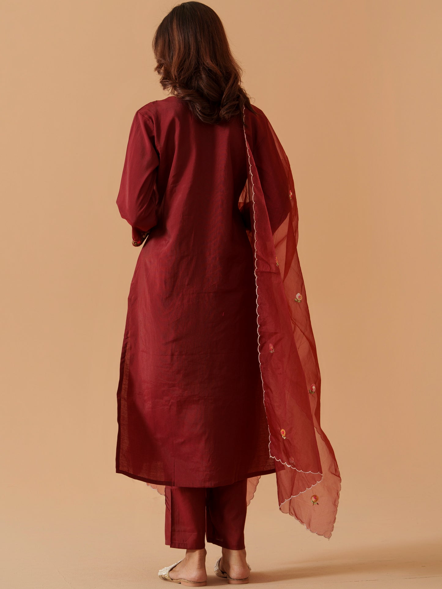 Embroidered Straight Kurta Trousers With Dupatta