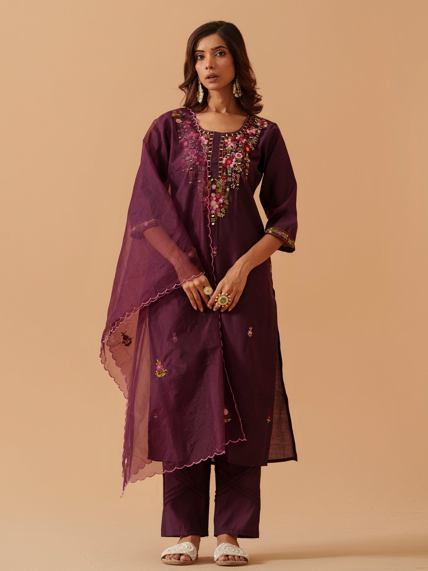 Women Floral Embroidered Kurta with Trousers & Dupatta