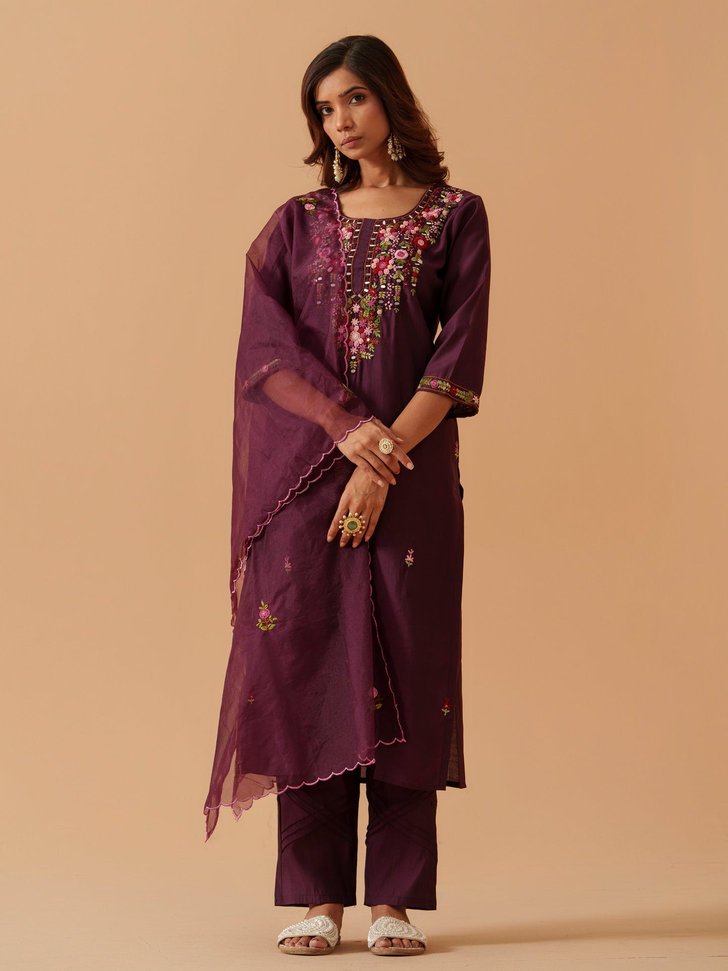 Women Floral Embroidered Kurta with Trousers & Dupatta