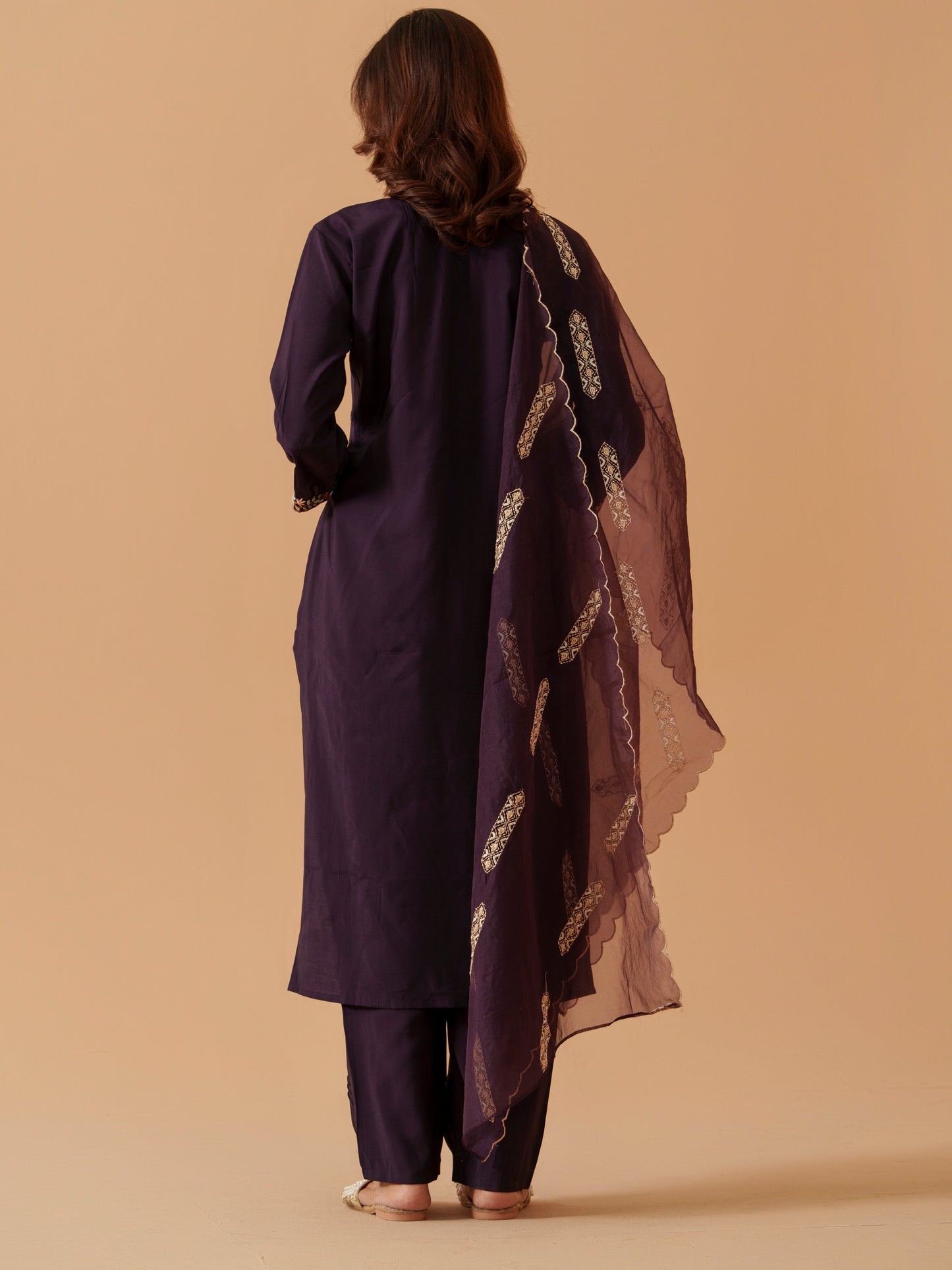 Round Neck Embroidered Kurta With Trousers & Dupatta