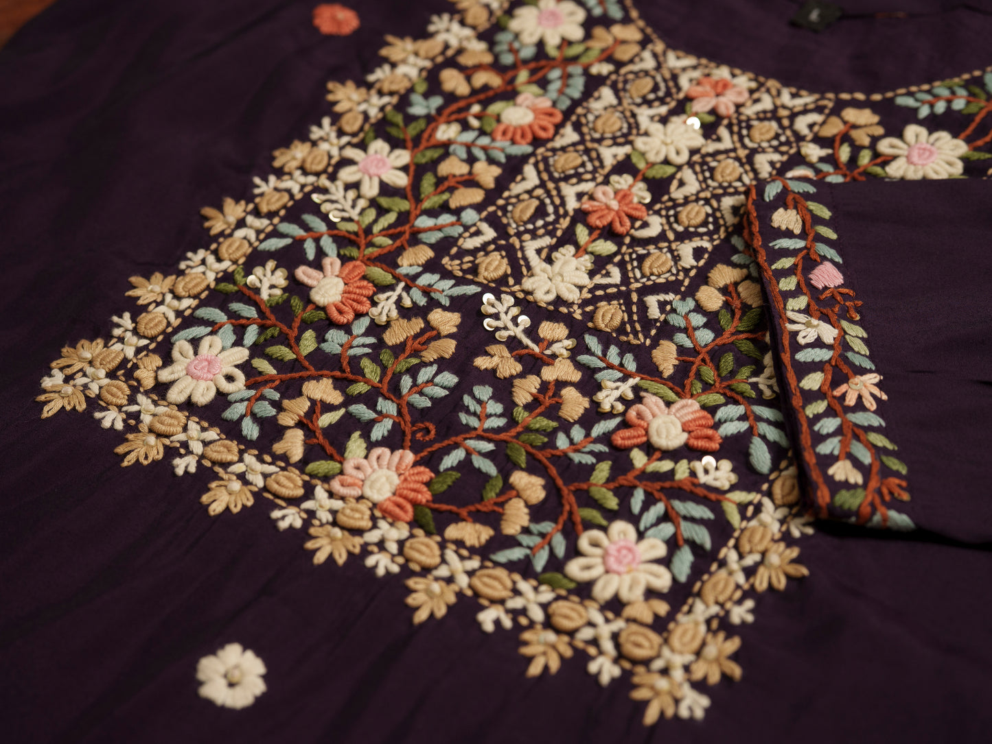 Round Neck Embroidered Kurta With Trousers & Dupatta