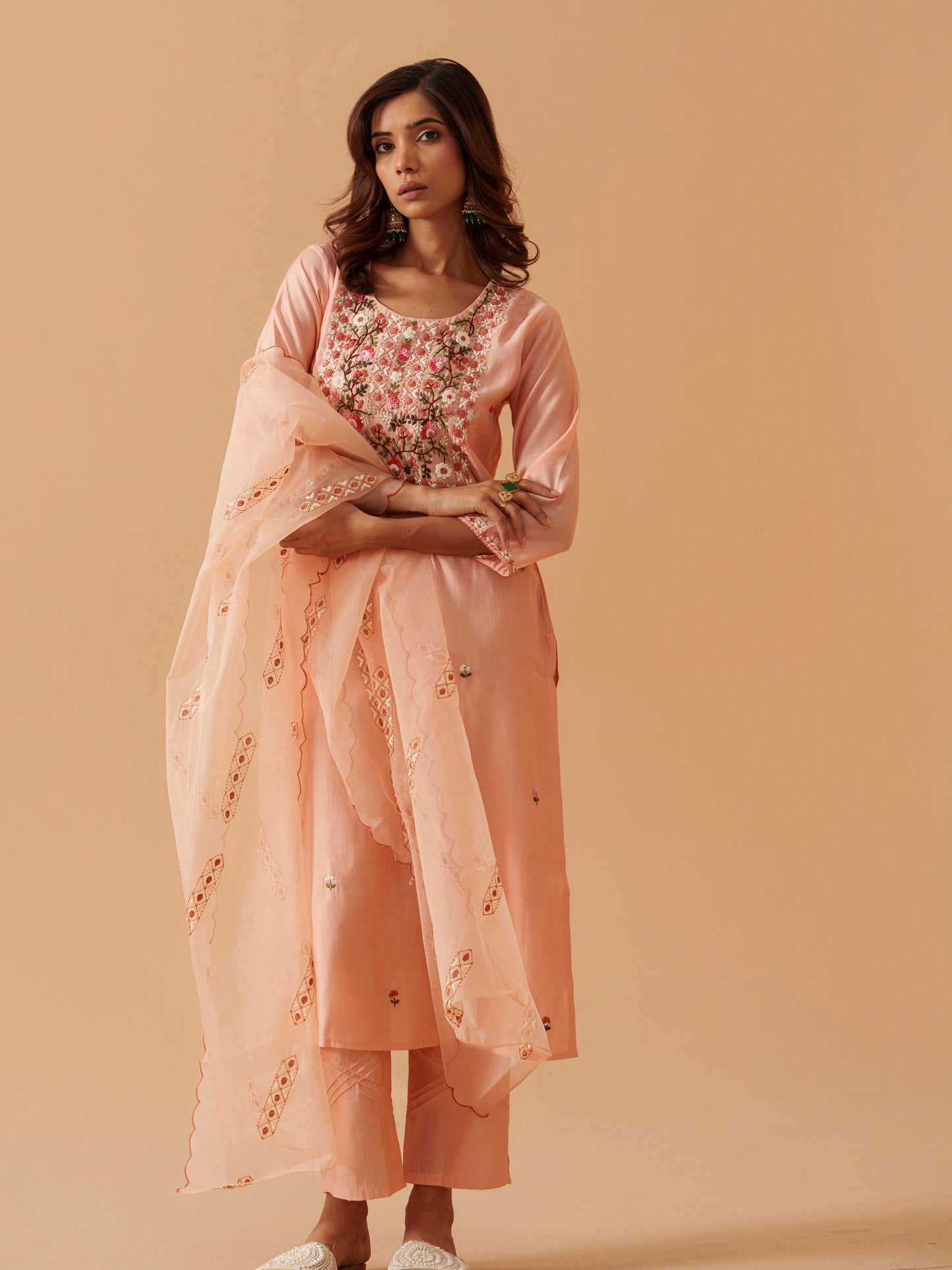 Ethnic Motifs Embroidered Kurta With Trousers & Dupatta